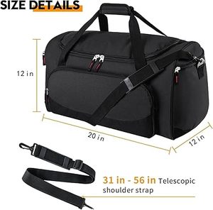 Sac de sport de grande capacité 600D avec bandoulière amovible, poche étanche, sac de voyage pour la gym, noir - Product Image 2