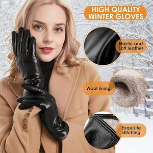 Guantes de cuero de invierno para mujer, con pantalla táctil, cálidos, para conducir - Product Image 2