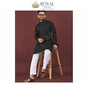 Ropa Étnica Masculina de Estilo Indio de Calidad Estándar al Precio Más Bajo, Kurta de Seda Viscosa y Pantalón de Algodón para Bodas - Product Image 4