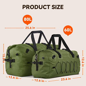 Bolsa de Lona de Nailon Verde Oliva de 50-70L, Impermeable, para Deportes al Aire Libre, Viajes, con Correas para el Hombro y Cuerdas de Compresión - Product Image 2