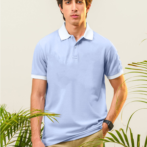 Camisa de Manga Corta para Hombre, Color Azul Claro, 100% Algodón Piqué, Corte Regular, Informal, Transpirable, Diseño Sólido, 200g - Product Image 4