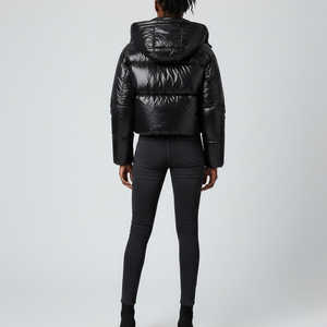 High Quality Reversible Black Puffer <b>Jacket</b> Plus Size <b>Waterproof</b> Padded Hood Lightweight Zipper Women Shinny Quilted Coat - Product Image 2