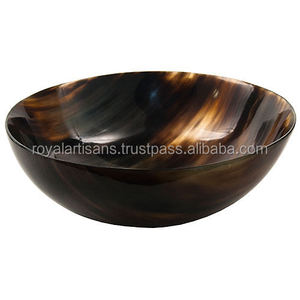 Royal Artisans - Tazón de Servir de Madera Hecho a Mano, Estilo Americano, Ecológico, Sin Recubrimiento, con Patrón de Hojas Azules Esmaltadas, para Aperitivos - Product Image 1