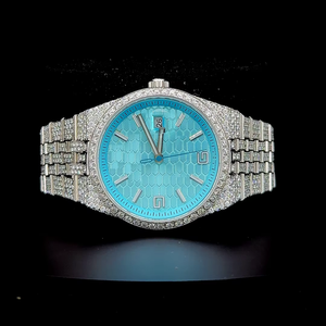 Luxury Iced Out Blue Dial <b>Watch</b> - Custom Honeycomb Dial Timepiece - Celebrity Style Blue Honeycomb Dial <b>Watch</b> - Product Image 1