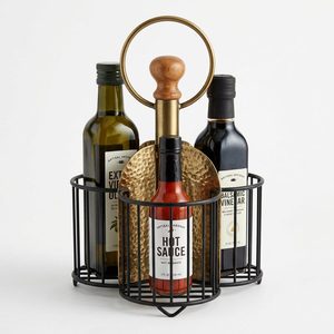 Handmade Iron Wire <b>Basket</b> 16 cm Black Antique Brass Three Compartments Home Decor Hotel Dukaan Three Bottle <b>Table</b> Caddy Garage - Product Image 6