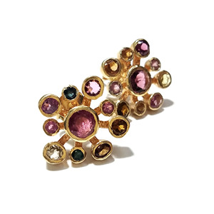 Multicolor Tourmaline Gemstone Stud <b>Earrings</b> 18K Gold Plated Sterling <b>Silver</b> Handmade Bohemian Statement Jewelry for Women - Product Image 2