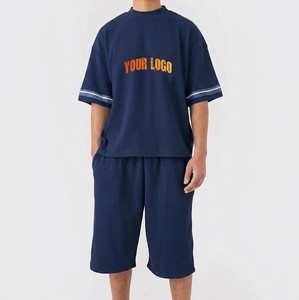 Unisex Men Ribbed Texture Summer Set Oversized <b>T</b> <b>Shirt</b> And <b>Long</b> Shorts Two Piece Casual Streetwear Custom Logo Outfit - Product Image 6