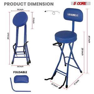 Taburete para Guitarra 5Core, Silla Acolchada de 3.15 Pulgadas con Respaldo, Asiento Musical Plegable con Reposapiés Integrado, Soporte para Guitarra - Product Image 5