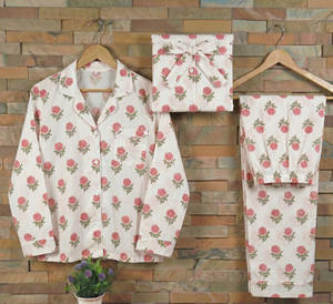 Handcrafted Cotton Block Print Pajama Set <b>for</b> <b>Women</b> Night Lounge Wear Manufacturer India - Product Image 1