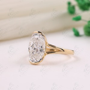 3ct Oval Lab Grown Diamond Engagement <b>Ring</b> Half Bezel Set 14k Solid Yellow Gold IGI Certified Solitaire <b>Proposal</b> Gift for Her - Product Image 2