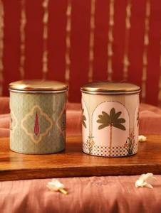 Boîtes à épices en métal de style marocain avec couvercle, design rond, motif imprimé, conteneur alimentaire à 1 couche, pour garder les aliments frais - Product Image 1