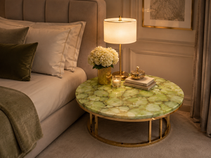 Round Green Agate Coffee Table with Gold Base Glam Home Decor Bedroom Furniture Modern Interior Design - Product Image 2