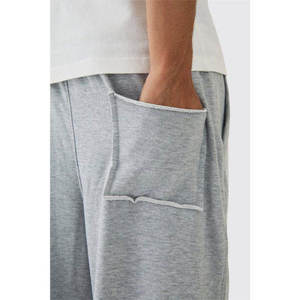 Pantalon décontracté gris chiné pour homme, coupe large, avec poches latérales et poche arrière, devant plat, coupe décontractée - Product Image 6