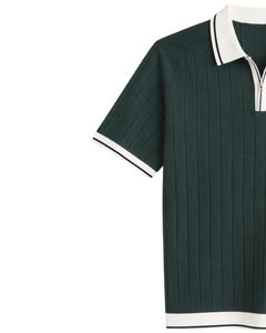 Polo de Manga Corta para Hombre, Color Verde Oscuro, con Cierre de Cremallera, Tejido de Punto, Cuello en Contraste, Fabricante Personalizado, Ropa Casual - Product Image 2