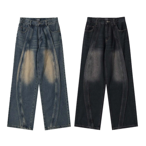 Jean en denim pour homme, coupe droite classique, écologique, respirant, délavé, taille haute, déchiré, style vintage streetwear, personnalisé - Product Image 6