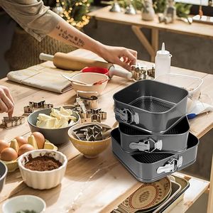 Set di Teglie per Torte con Fondo Rimovibile, Antiaderenti in Acciaio al Carbonio, 3 (4, 7, 9 Pollici) Teglie Quadrate per Cheesecake - Product Image 2