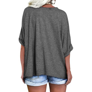 T-shirt unisexe à manches courtes, col rond, couleur unie, style décontracté, en coton 100% écologique, noir délavé, coupe ample - Product Image 2