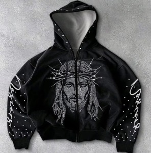 เสื้อฮู้ดดี้ปักดาวสีดำ ผ้าโพลีเอสเตอร์ผสมคอตตอนฟลีซ 300 กรัม เป็นมิตรกับสิ่งแวดล้อม กันน้ำ ระบายอากาศได้ดี เหมาะสำหรับฤดูหนาว - Product Image 1