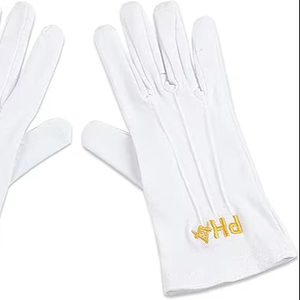 Gants blancs brodés à la main de la franc-maçonnerie Prince Hall (PHA Freemasonry), mesurant environ 10 pouces (longueur) x 4 pouces (largeur) - Product Image 1