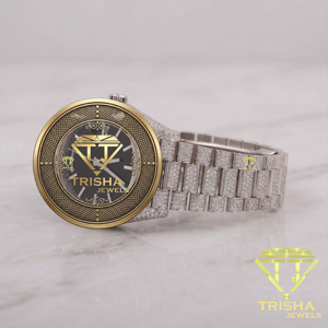 Reloj de Moissanita VVS al por mayor para hombre, pulsera de diamantes engastados, oro y plata de dos tonos, esfera negra de lujo, reloj de moda - Product Image 6