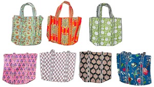 Handmade Indian Block Print Quilted Cotton Bohemian Fashion <b>Tote</b> <b>Bags</b>-Wholesale Lot Kantha <b>Floral</b> Pattern Open Shoulder <b>Bags</b> - Product Image 2