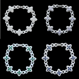 Pulsera de Moissanita con Eslabones de Flor, Chapada en Oro y Plata, con Esmalte de Colores, Trébol y Perla de Agua Dulce, Lujosa y Elegante para Mujer - Product Image 4