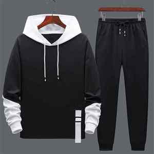 Men Solid Color Hooded Tracksuit Full Length Casual Autumn Breathable Polyester Cotton <b>Pants</b> Set With Side Pockets - Product Image 2