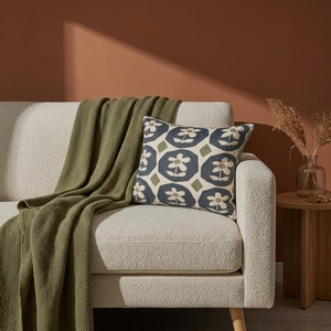 BLOCK PRINT-BLUE Terracotta & Cream Geometric Patterned Cotton Rectangle <b>Decorative</b> <b>Accent</b> Cushion for Living Room. 44x44 cm - Product Image 5