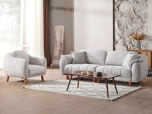 Luxury Solid Teak <b>Wood</b> <b>Sofa</b> Set Modern Light Gray 3 2 1 1 Seater Curved <b>Sofa</b> Coffee Table Japandi Villa Living Room Furniture - Product Image 3