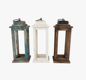 <b>Vintage</b> Wooden Candle <b>Lantern</b> with Metal Ring Handle Rustic Farmhouse Pillar Candle Holder Decorative <b>Lantern</b> for Home Decor - Product Image 3