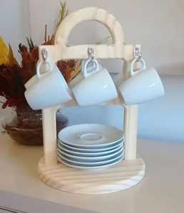 wood Coffee Mug Holder Stand with Decorative Bird and Wire <b>Basket</b> for Coffee Pods Pastel Ceramic Cup Organizer Rack - Product Image 4