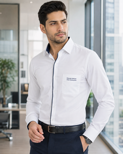 Chemises habillées décontractées pour hommes à col montant tricoté, anti-plis, à manches longues et boutonnées, en polyester/coton satiné - Vente en gros à prix avantageux - Product Image 6