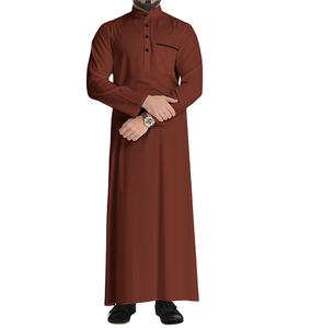 Túnica islámica transpirable de la mejor calidad para hombre, color marrón, regalo de Ramadán, túnicas musulmanas para hombre con bolsillo en el pecho. - Product Image 1