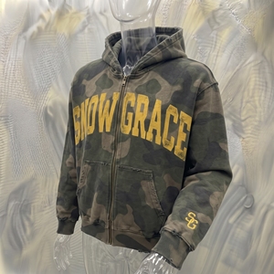 Sweat-shirt à capuche zippé camouflage SnowGrace pour homme, coupe décontractée, en molleton bouclette, avec poches, idéal pour l'automne - Product Image 6