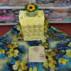 Fantástico diseño de hojas Swiss Dirac vestido tela Jacquard suave algodón Dirac con trabajo impreso por proveedor indio para eventos - Product Image 3