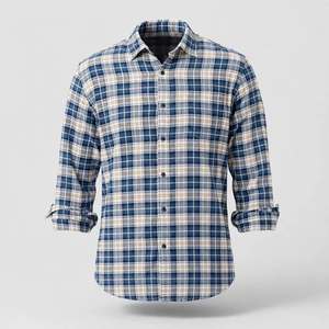 Men's Blue Plaid Twill for <b>Shirt</b> <b>Short</b> <b>Sleeve</b> <b>Button</b> Down Casual Cotton Summer Wear - Product Image 5