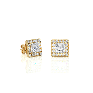 Boucles d'oreilles en diamant de laboratoire taille princesse et taille ronde 2,29 carats, en or 18 carats, pour mariage et anniversaire, en vente, export - Product Image 1
