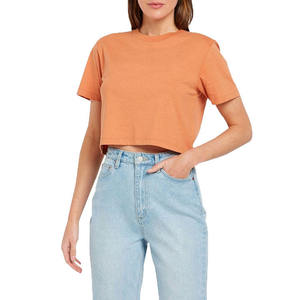 INDEX APPAREL Women's Orange Crop <b>Top</b> T-Shirt Crew Neck Short Sleeve Solid Color Casual Spring Summer Wear - Product Image 5