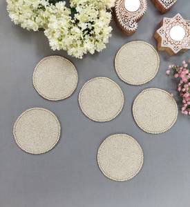 Handmade Round Bamboo Beaded Bar Mat Minimalist Reusable <b>Drinkware</b> <b>Accessory</b> 4 Inch Diameter - Product Image 4