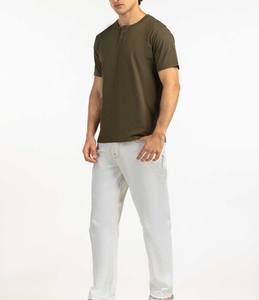 Camiseta Duradera, Cómoda, de Corte Ajustado para Hombre, Clásica, Color Oliva, Manga Corta, Estilo Henley, para Uso Diario, Venta al Por Mayor - Product Image 4