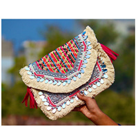 Tas Clutch Wanita Gaya Bohemian India, Kapasitas Besar, Buatan Tangan, Model Amplop, Untuk Acara Malam & Belanja, Berhias Manik-Manik, Bahan Kanvas, Penutup Ritsleting