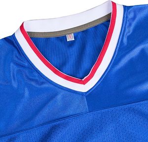 Camiseta Deportiva de Fútbol Azul con Cuello en V, Manga Corta, Ligera, de Poliéster, Estilo Jersey Liso de los 90 - Product Image 3