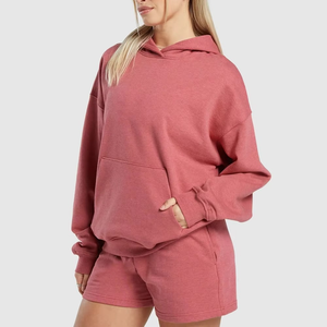 Ensemble de survêtement décontracté pour femme grande taille, ensemble court deux pièces, sweat à capuche oversize, imprimé logo délavé à l'acide - Product Image 2