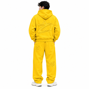 Conjunto de Sudadera con Capucha y Pantalones de Chándal Amarillos de 2 Piezas para Hombre, Oversize, con Detalle Gráfico, Bolsillo Canguro, Ajuste Relajado, Estilo Urbano, Logotipo Personalizado, Venta al por Mayor - Product Image 2