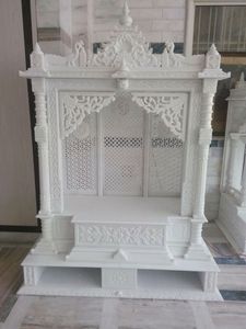 Jarrón de suelo móvil con incrustaciones de mármol blanco y patrón geométrico moderno para el templo Mandir y la Pooja en el hogar - Product Image 4