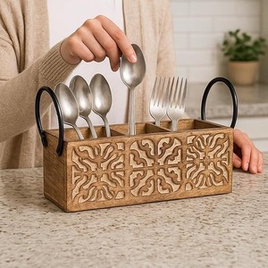 Portacubiertos para Mesa de Comedor, Soporte para Cuchillos y Cucharas, Organizador Multiusos para Cucharas, Caja de Almacenamiento de Vajilla de la India - Product Image 1