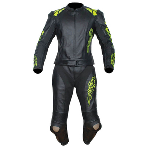 Combinaison de moto unisexe en cuir noir avec impression numérique verte, manches longues, imperméable, respirante et coupe-vent, toutes saisons, adulte - Product Image 1