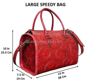 Bolso Grande de Cuero Repujado a Mano Estilo Vaquero Rojo, Bolso de Hombro de Lujo para Mujer, Bolso de Viaje, Bolso de Diseño - Product Image 2