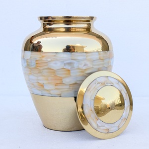 Premium Mother of Pearl Cremation Urns for Human Ashes Brass Urn With MOP Inlay Handcrafted Brass Ashes Urns From India - Product Image 1