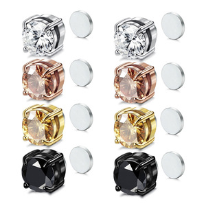 Pendientes Magnéticos de Diamante Cultivado en Laboratorio en Plata de Ley con Engaste Seguro, Diamante Negro Cultivado en Laboratorio de Corte Brillante Redondo M - Product Image 4
